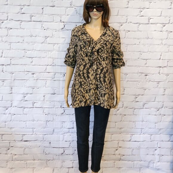 T TAHARI - Silk, , long sleeve blouse with ruffle accents - Picture 2 of 11